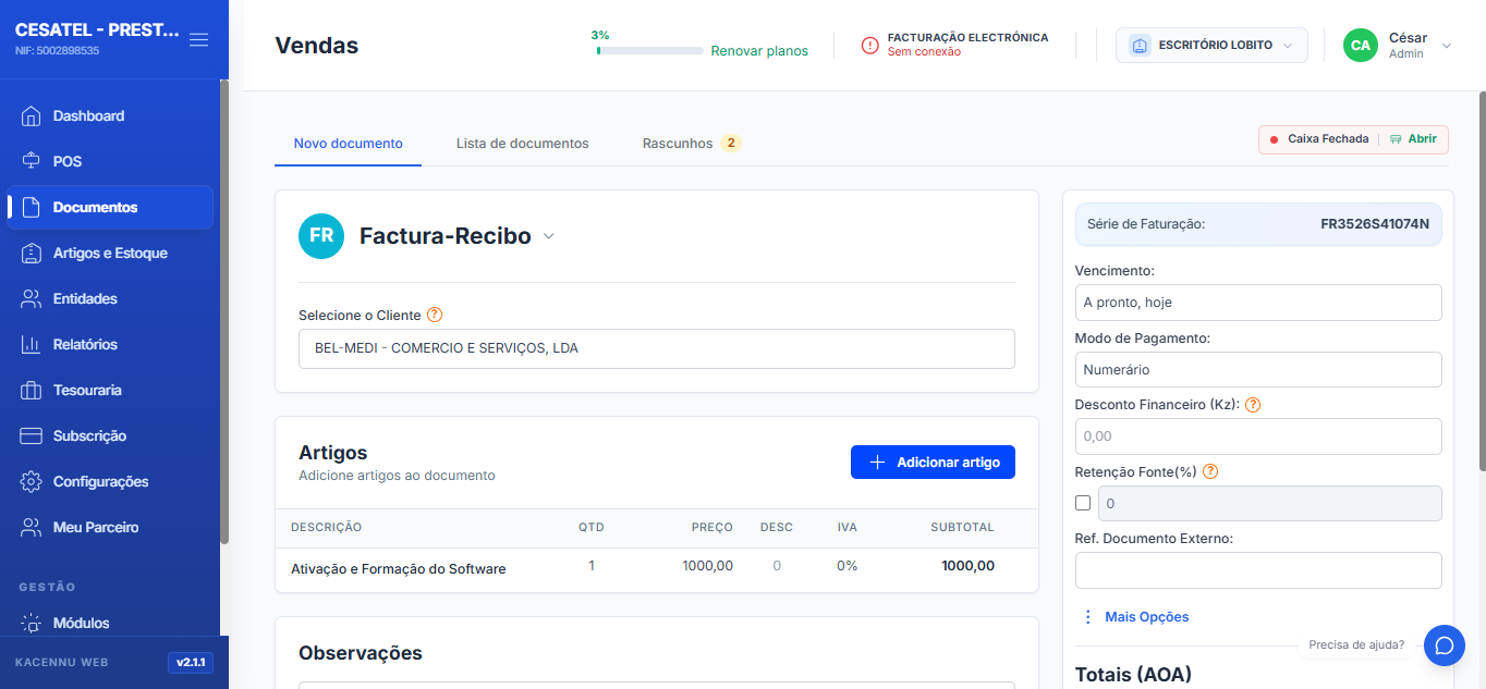 Kacennu — Emissão de documentos AGT