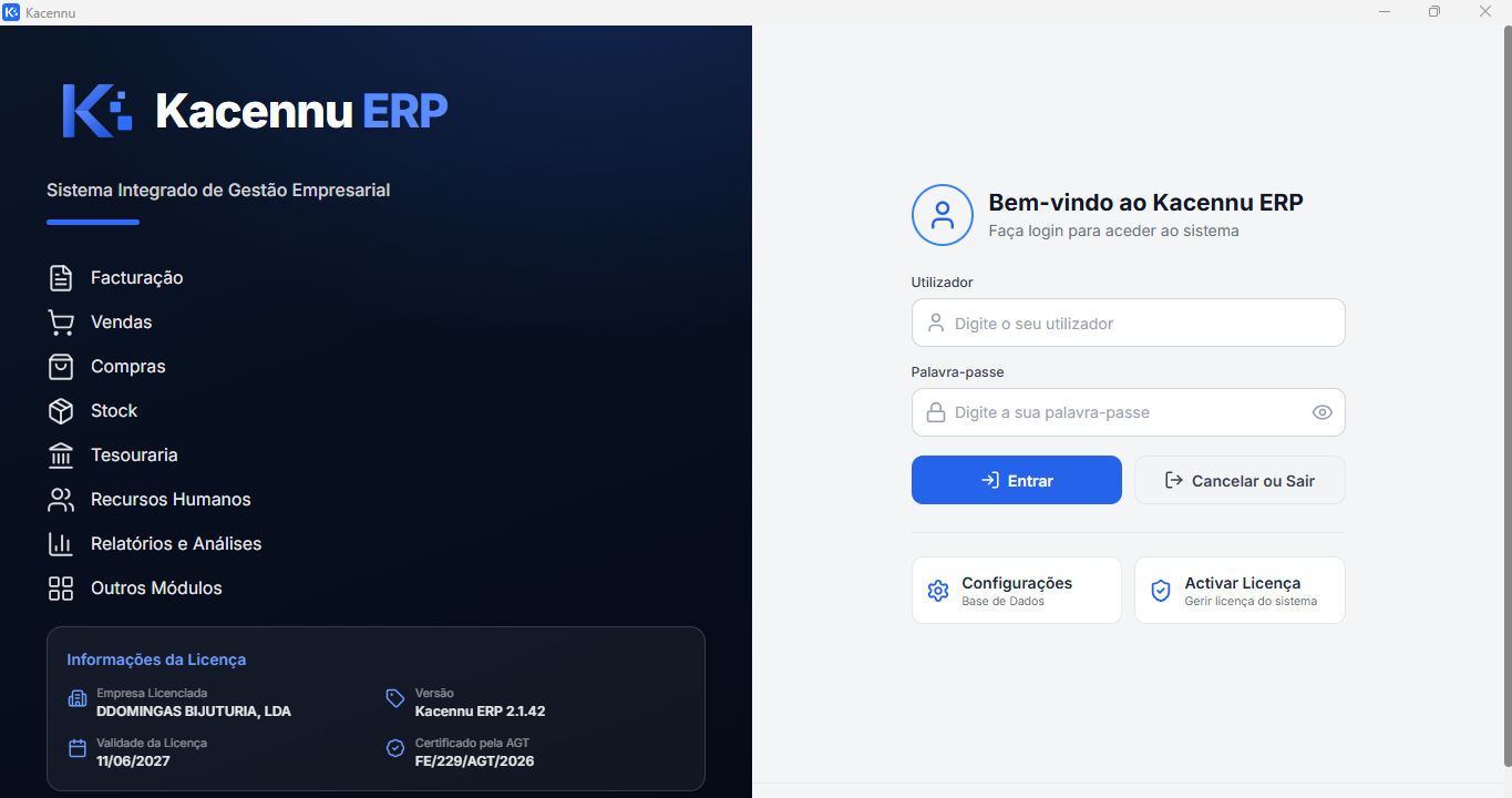 Kacennu — Login da versão Desktop